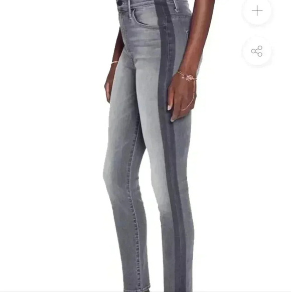 MOTHER Swooner Supermoon Stripe Skinny High Rise Jeans Grey Stretch - Picture 3 of 13